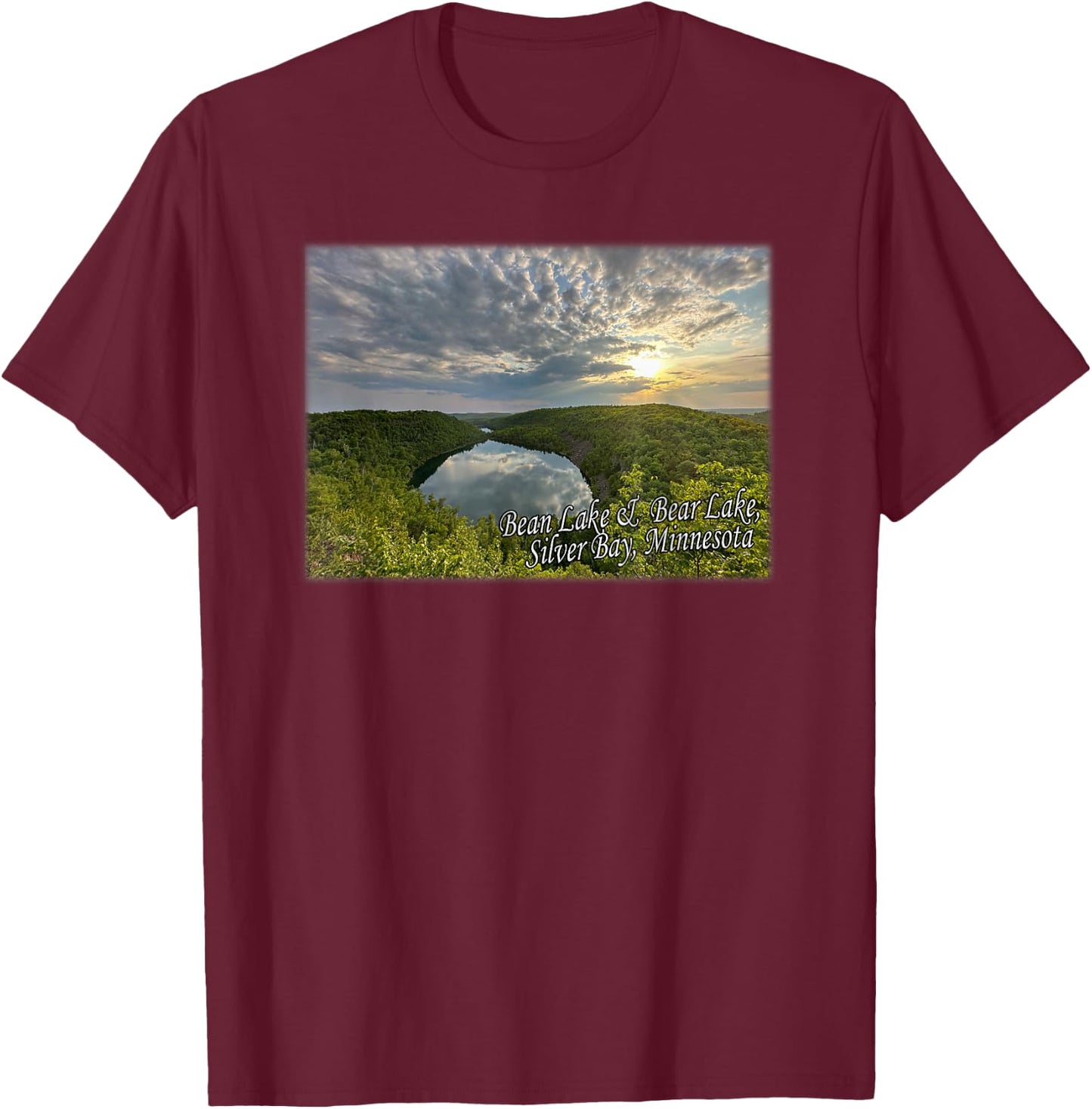 Bean & Bear Lake in Silver Bay, Minnesota T-Shirt - T-Shirt | Maroon