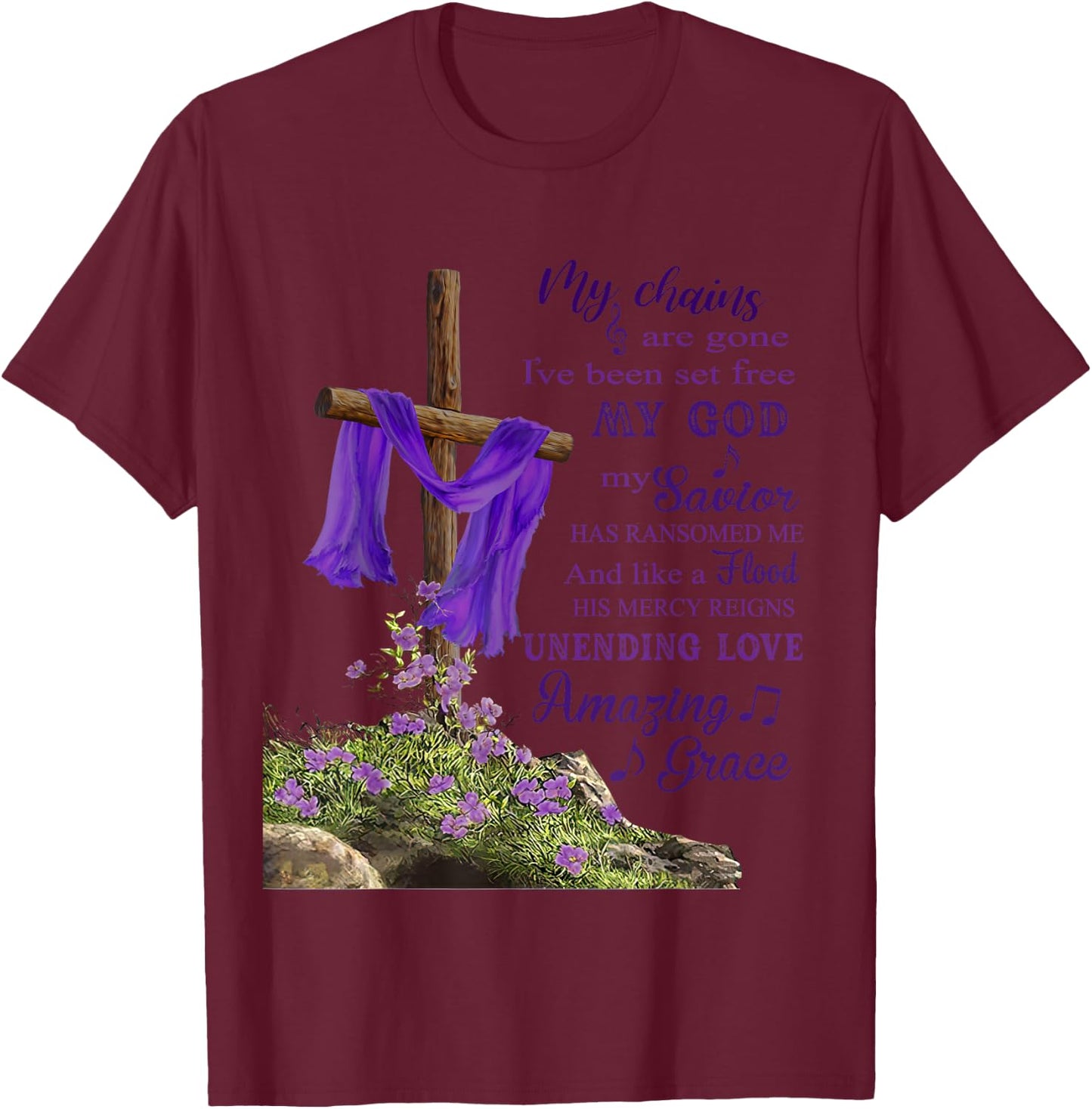 Christian Cross Amazing Purple Grace Love Women T-Shirt - T-Shirt | Maroon