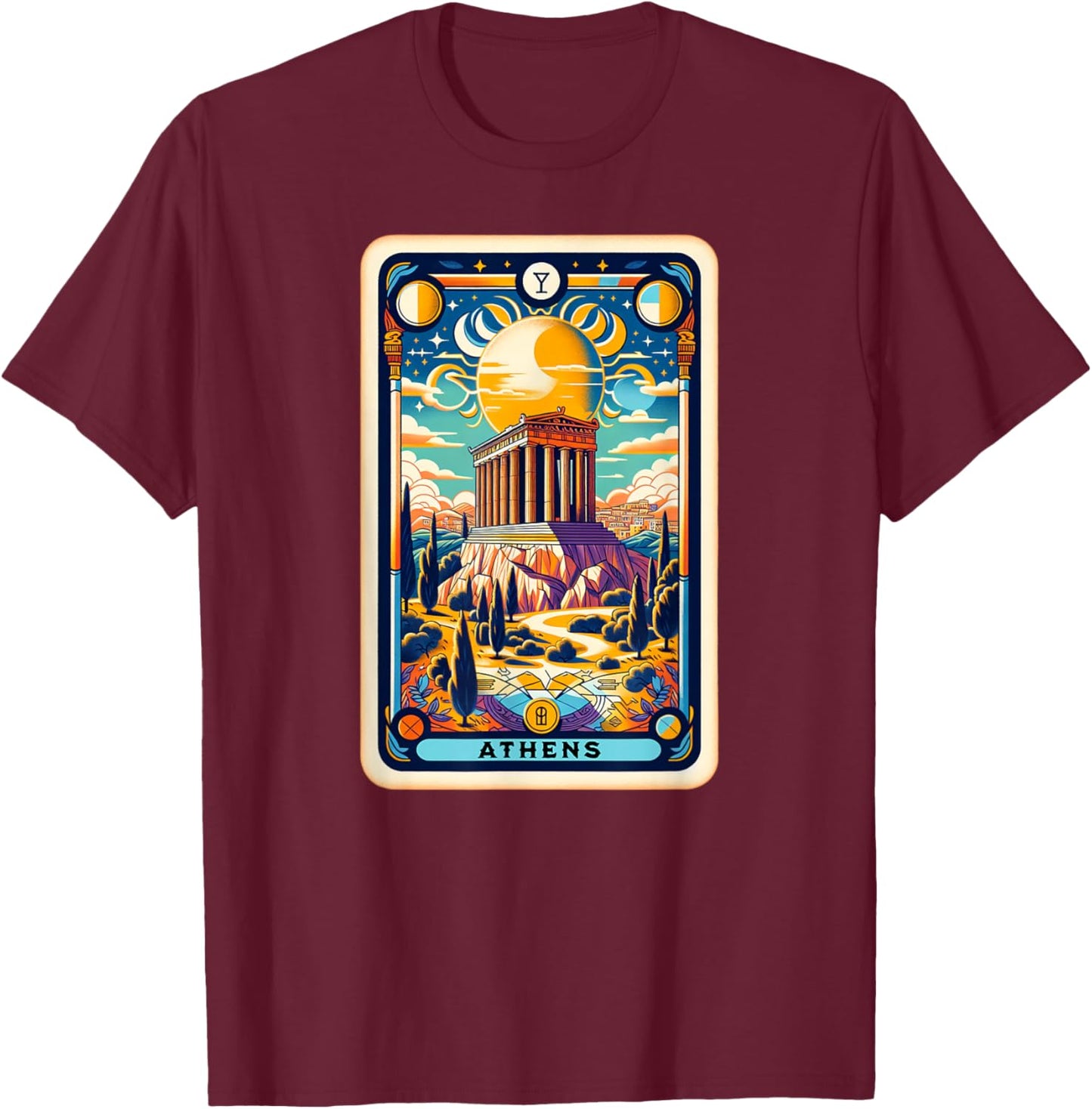 Athens In Greece Tarot Cards and Greek Ruins Of Parthenon T-Shirt - T-Shirt | Maroon