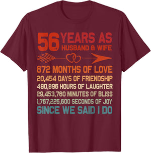 56 Years as Husband & Wife 56th Anniversary Gift Couple T-Shirt - T-Shirt | Maroon
