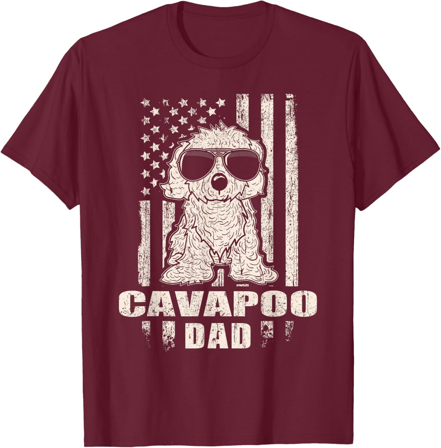 Cavapoo Dad Cool Vintage Retro Proud American T-Shirt - T-Shirt | Maroon