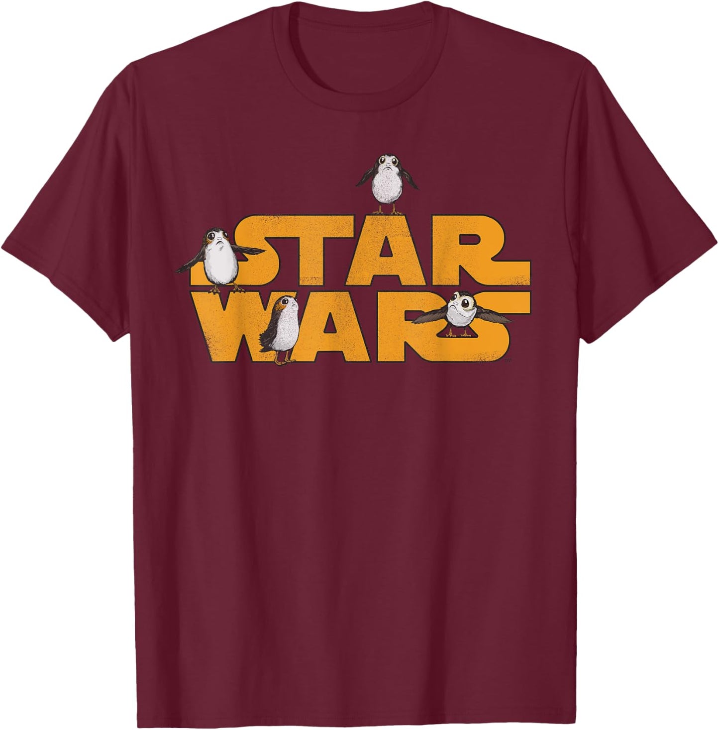 Star Wars Logo with Porgs T-Shirt - T-Shirt | Maroon