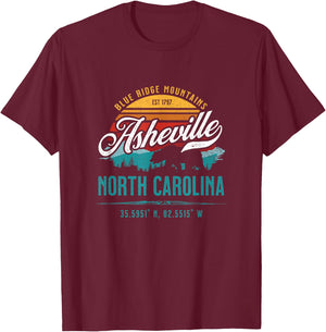 Asheville North Carolina Retro Sunset Blue Ridge Mountains T-Shirt - T-Shirt | Maroon