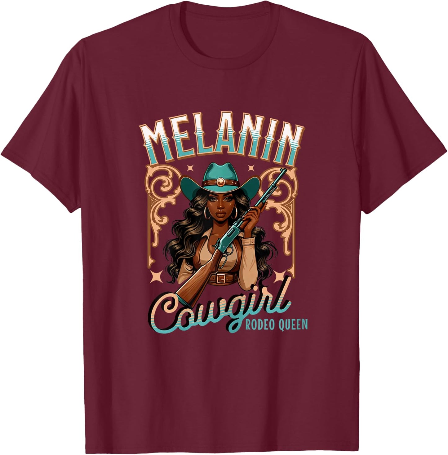 Melanin Cowgirl Rodeo Queen Country African American Western T-Shirt - T-Shirt | Maroon