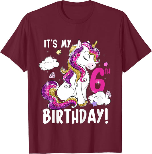 It's My 6th Birthday Unicorn T-Shirt - T-Shirt | Maroon