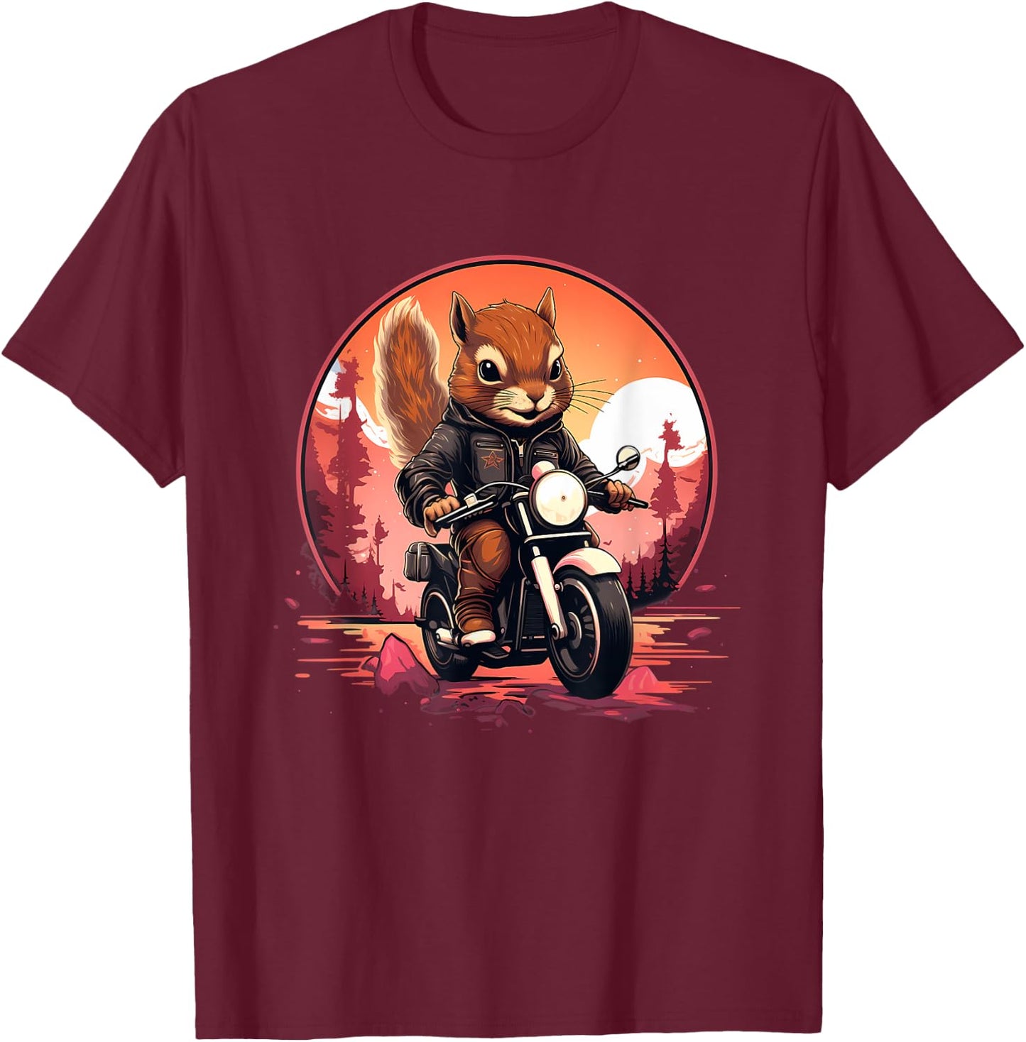 Biker Squirrel Riding Motorcycle T-Shirt - T-Shirt | Maroon