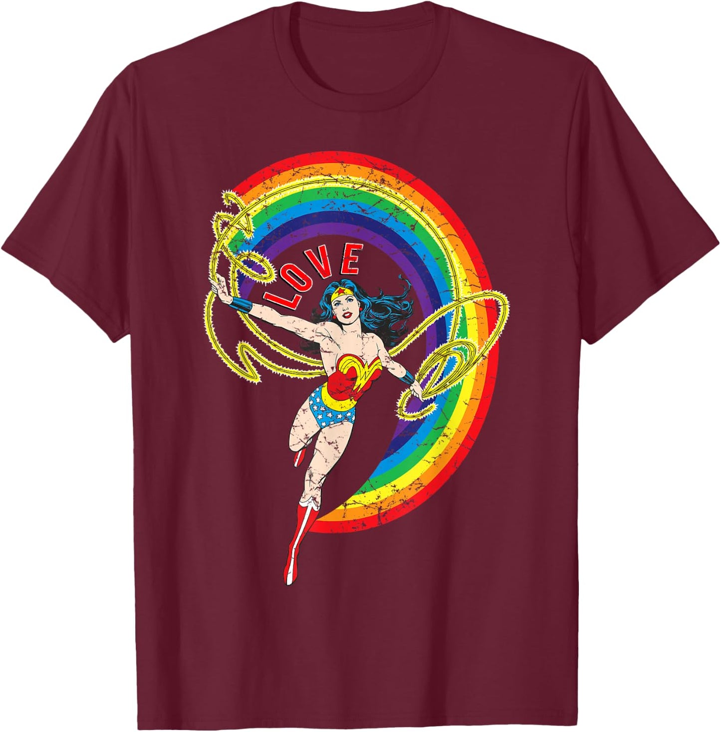 DC Wonder Woman Rainbow Love T-Shirt - T-Shirt | Maroon