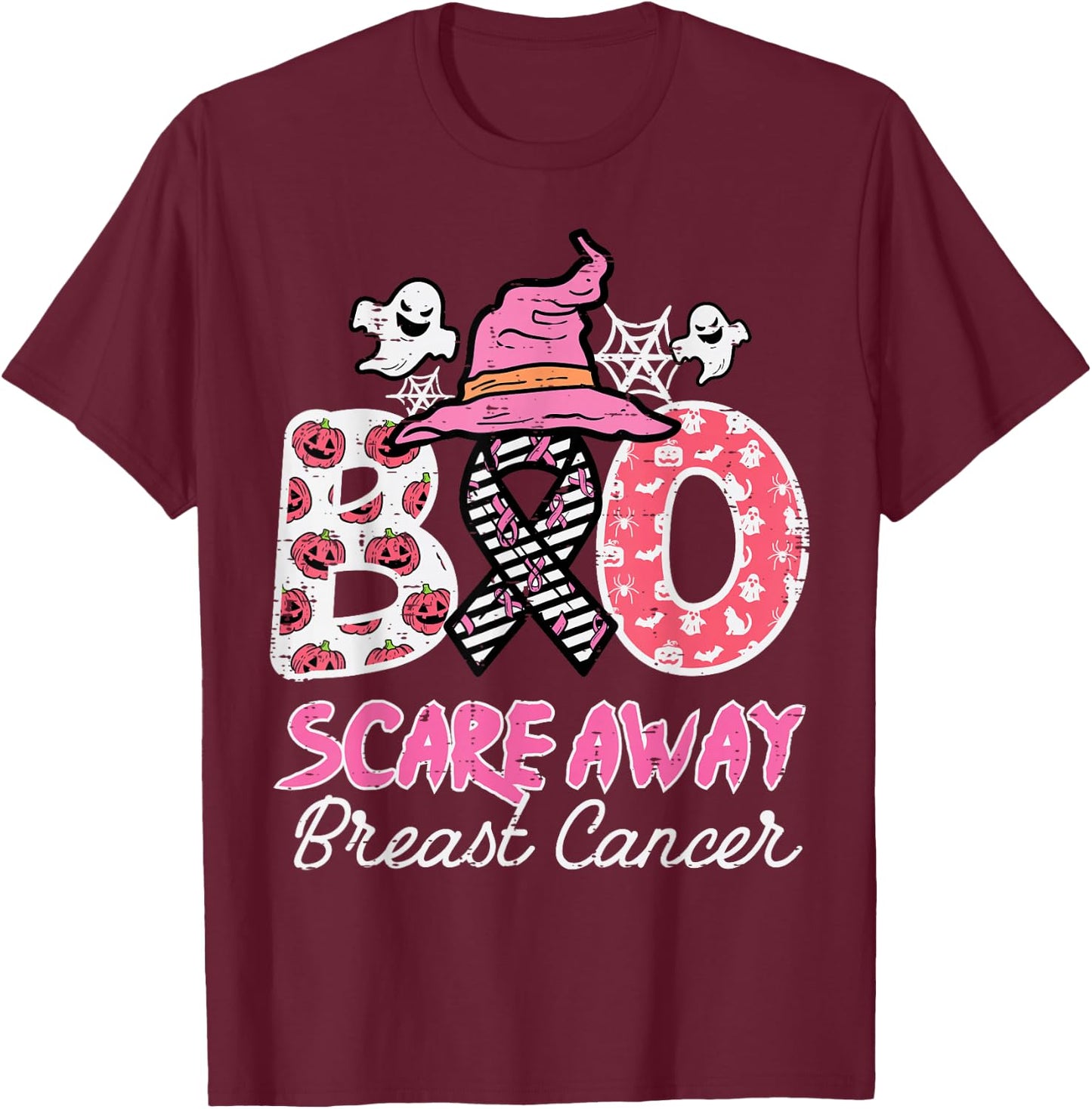 Halloween Boo Scare Breast Cancer Awareness Men Women Kids T-Shirt - T-Shirt | Maroon
