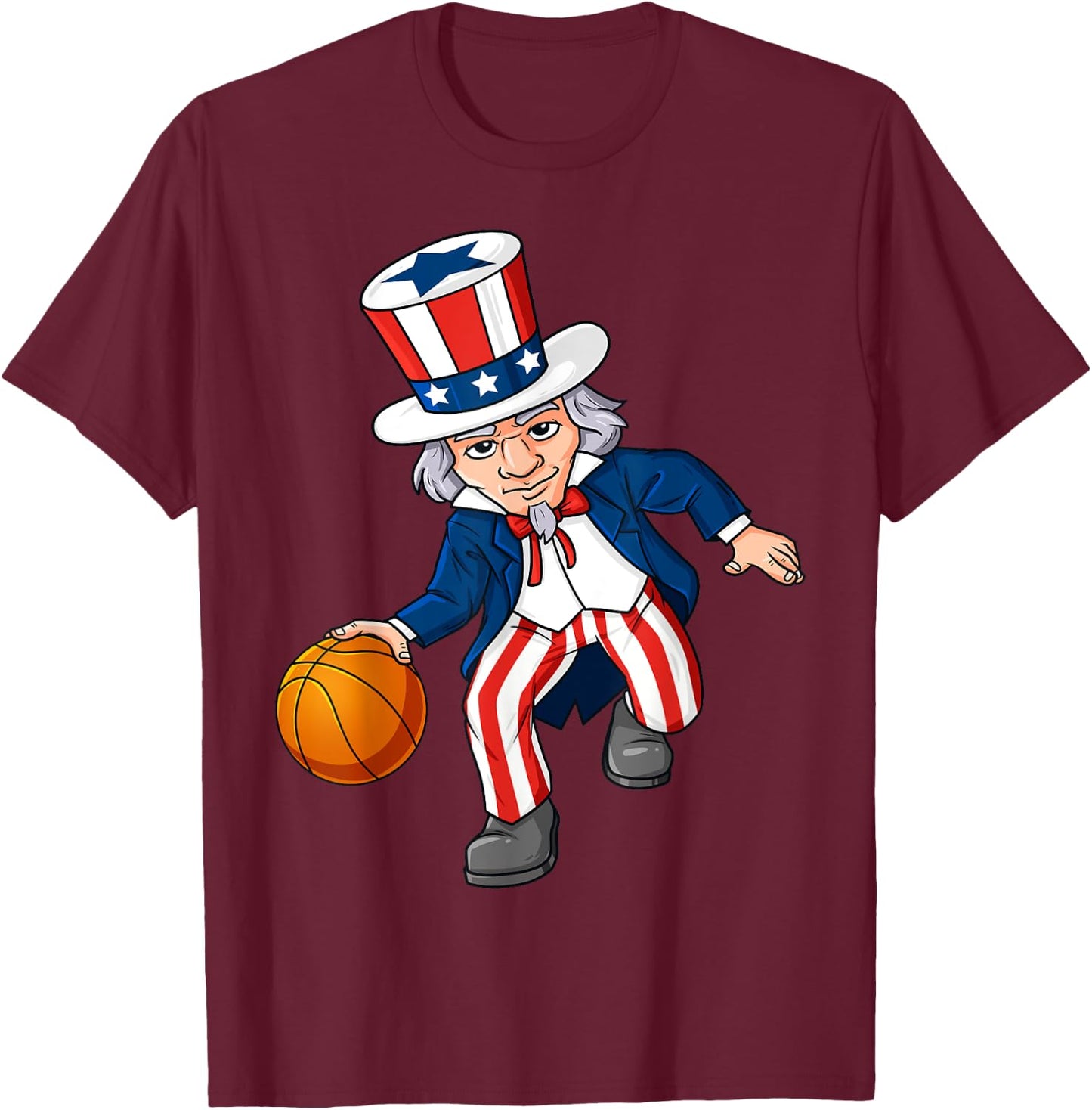 Basketball Uncle Sam 4th Of July Boys Kids Teens Dribble T-Shirt - T-Shirt | Maroon