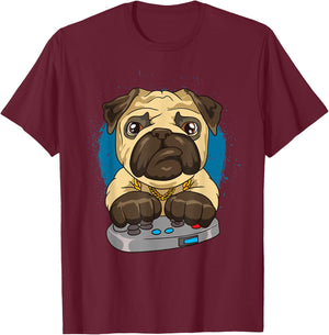 Pug Shirts For Boys Men Funny Pug Video Game Lover T-Shirt - T-Shirt | Maroon