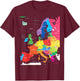 Map of Europe with Border, Countries, Capitals, Large Cities T-Shirt - T-Shirt | Maroon