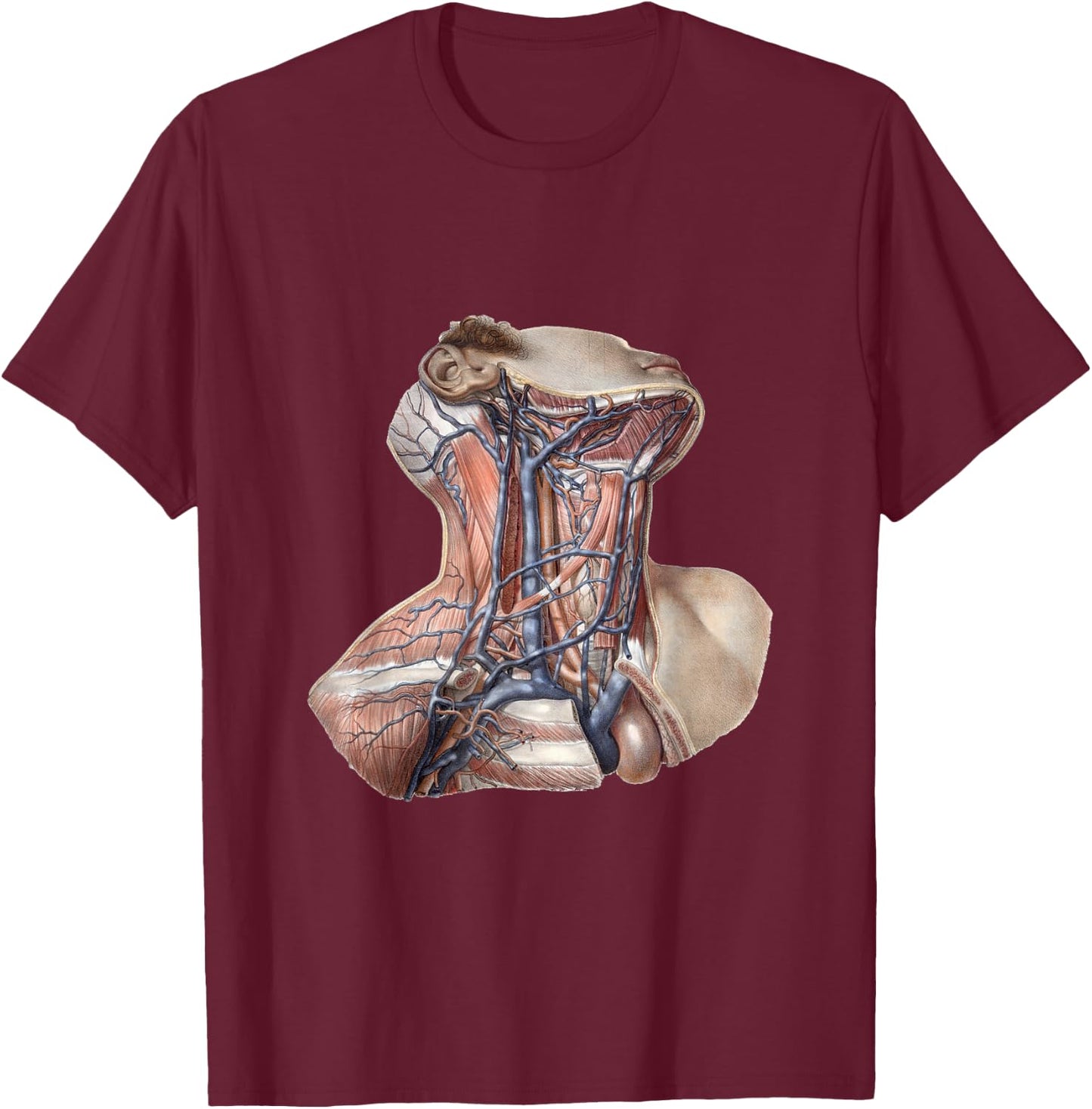 Vintage Human Anatomy Neck and Throat with Veins T-Shirt - T-Shirt | Maroon