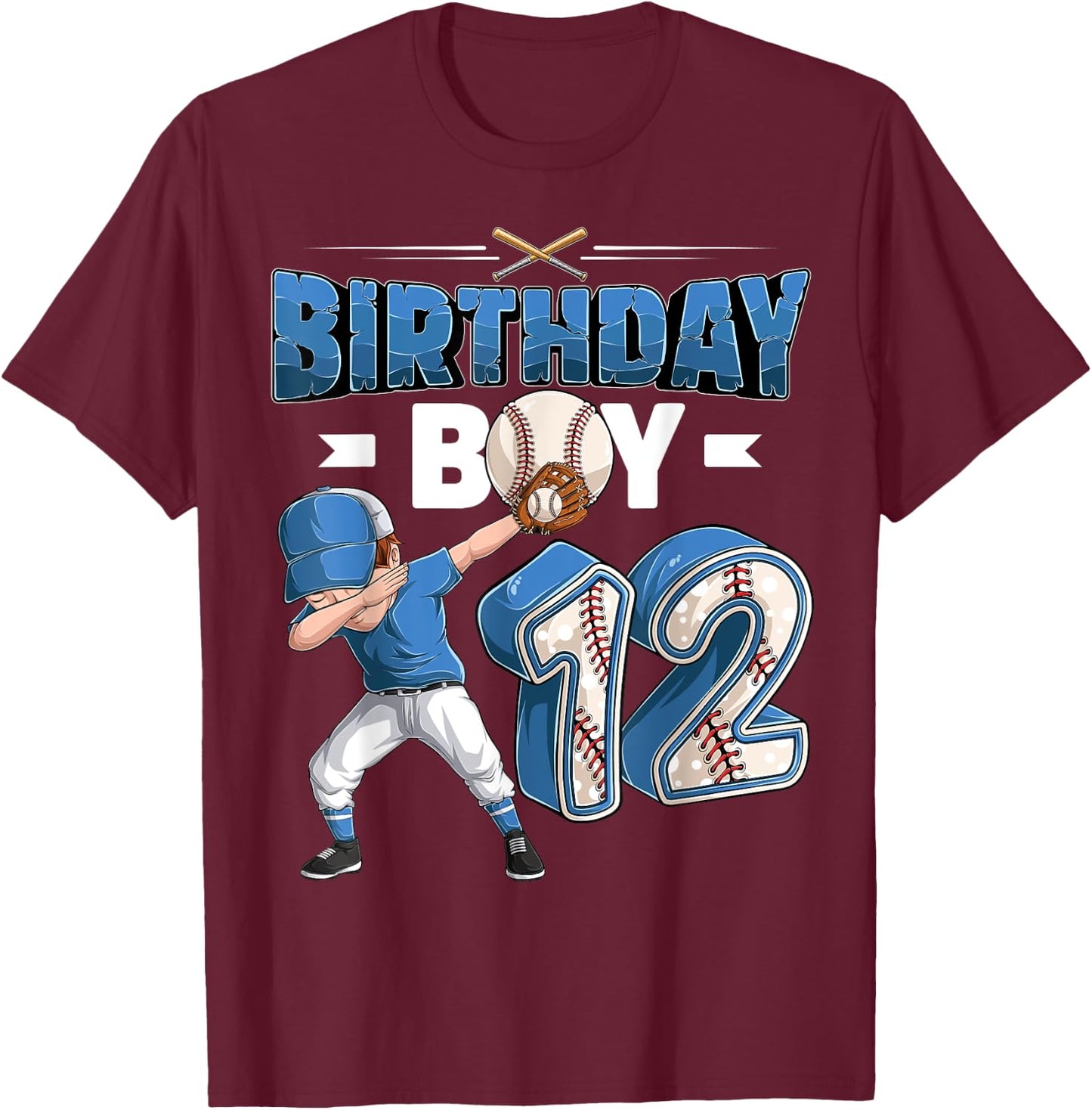 dabbing boy 12 year old Baseball Player 12th birthday party T-Shirt - T-Shirt | Maroon
