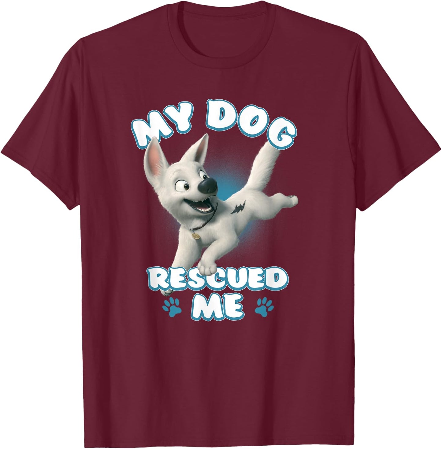 Disney Bolt My Dog Rescued Me Paw Prints T-Shirt - T-Shirt | Maroon