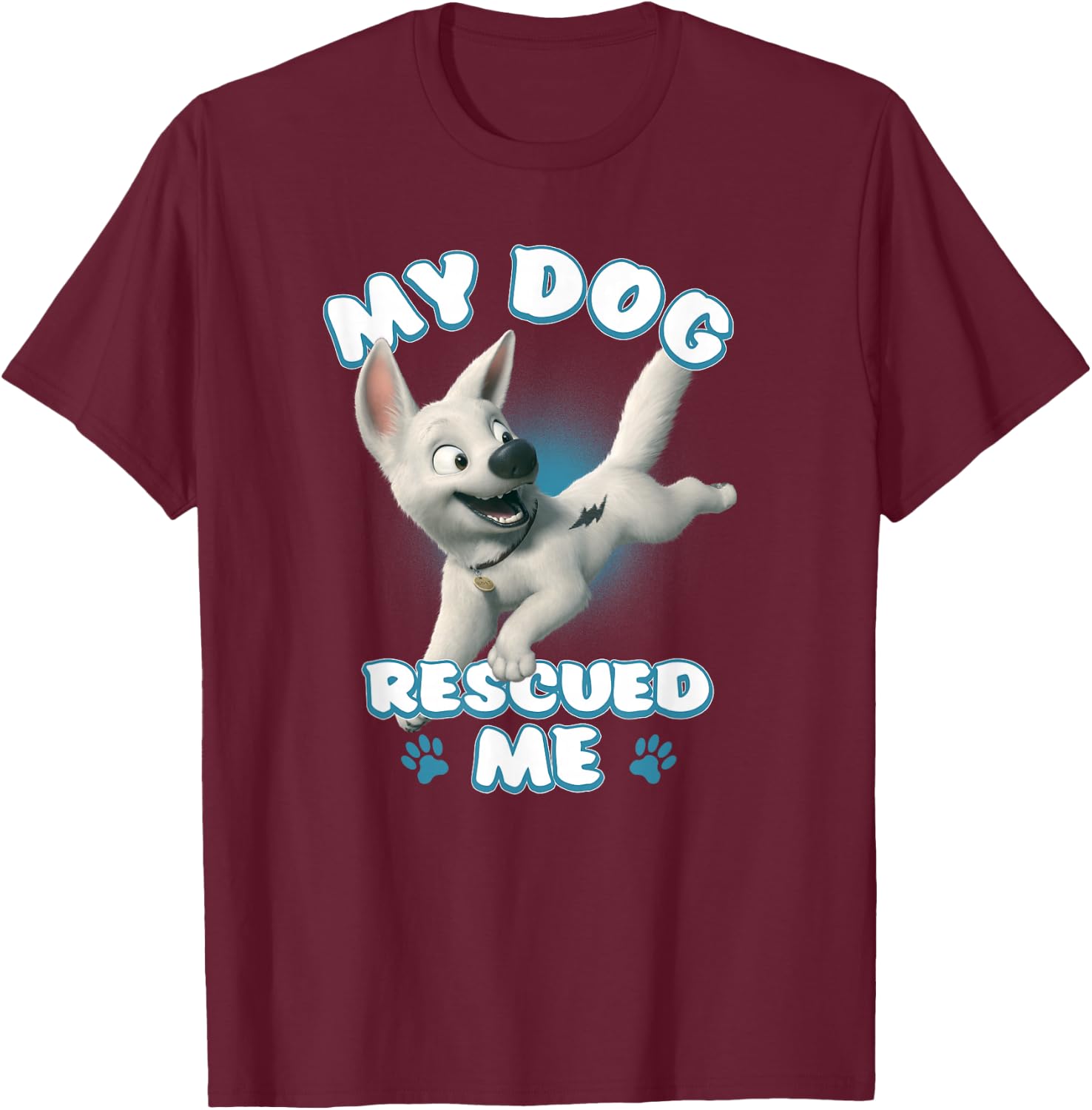 Disney Bolt My Dog Rescued Me Paw Prints T-Shirt - T-Shirt | Maroon