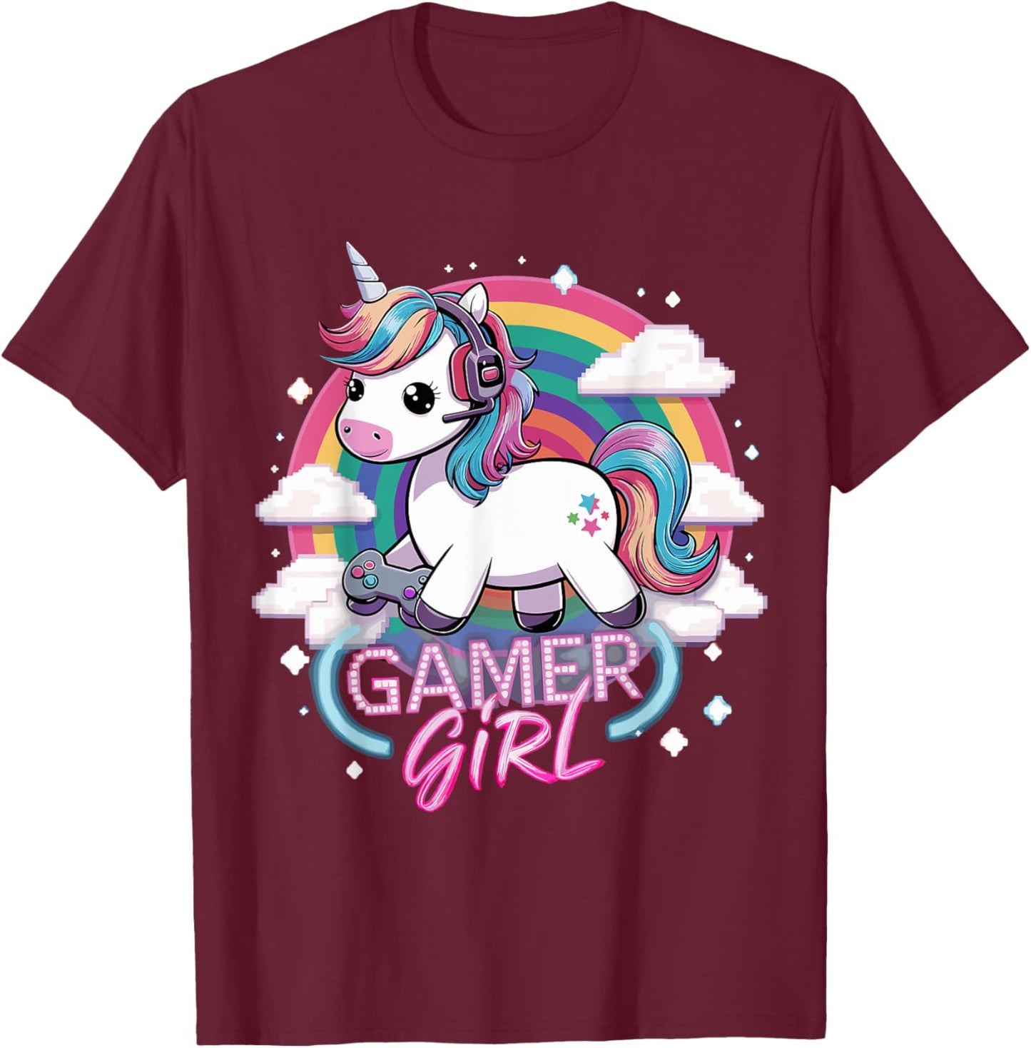 Gamer Girl Unicorn Gaming Cute Video Game T-Shirt - T-Shirt | Maroon