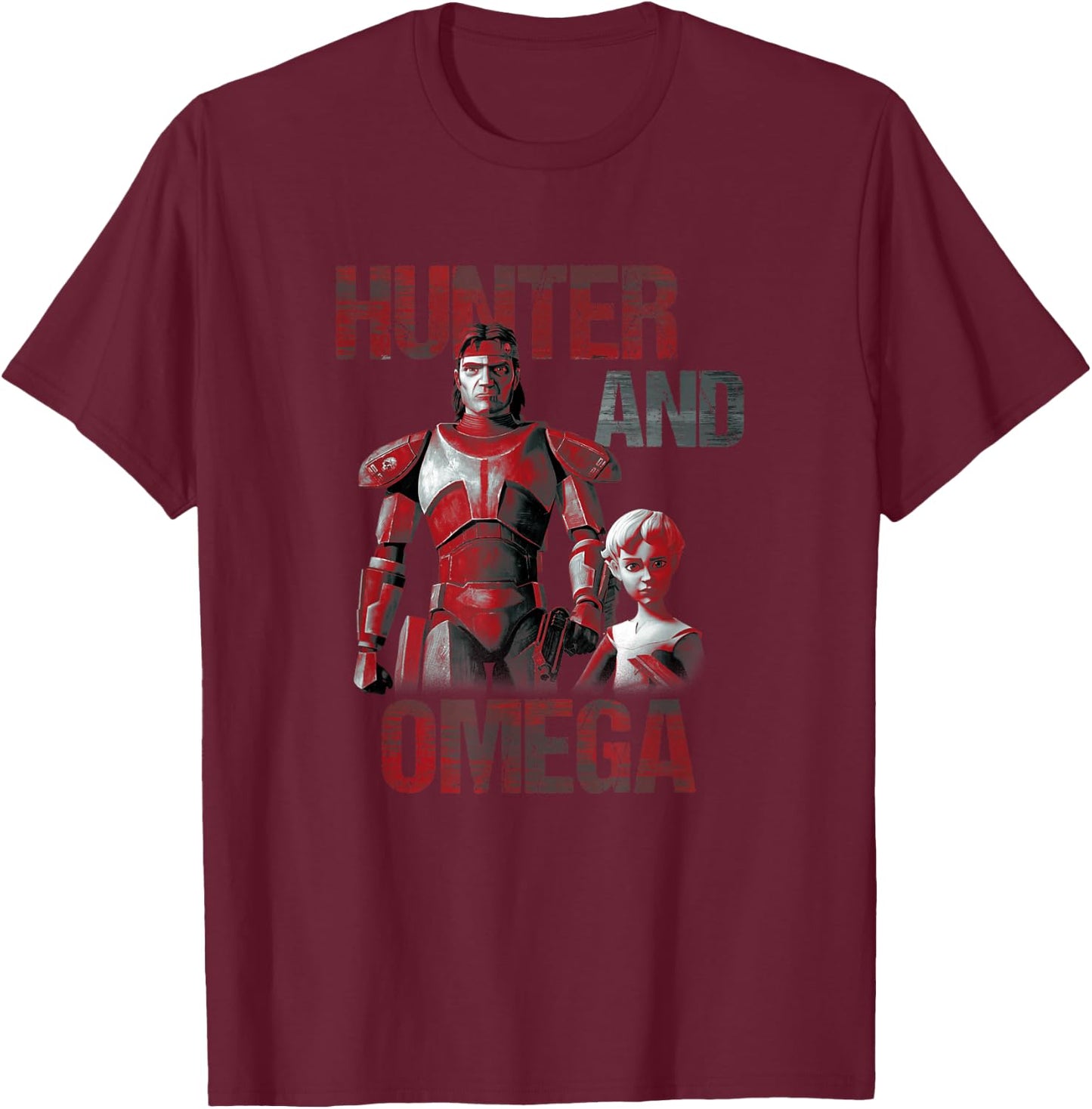 Star Wars: The Bad Batch Hunter And Omega T-Shirt - T-Shirt | Maroon