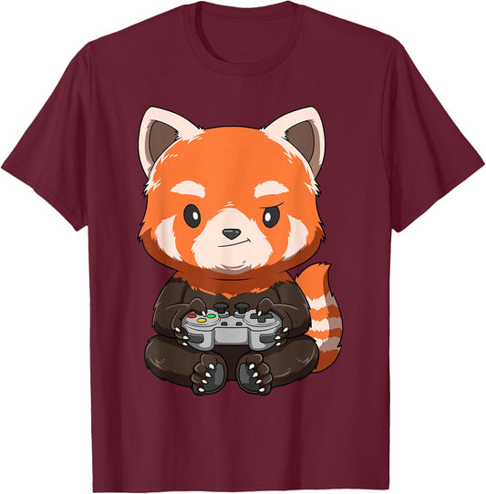 Gaming Red Panda Gamer Red Panda Playing Video Games T-Shirt - T-Shirt | Maroon