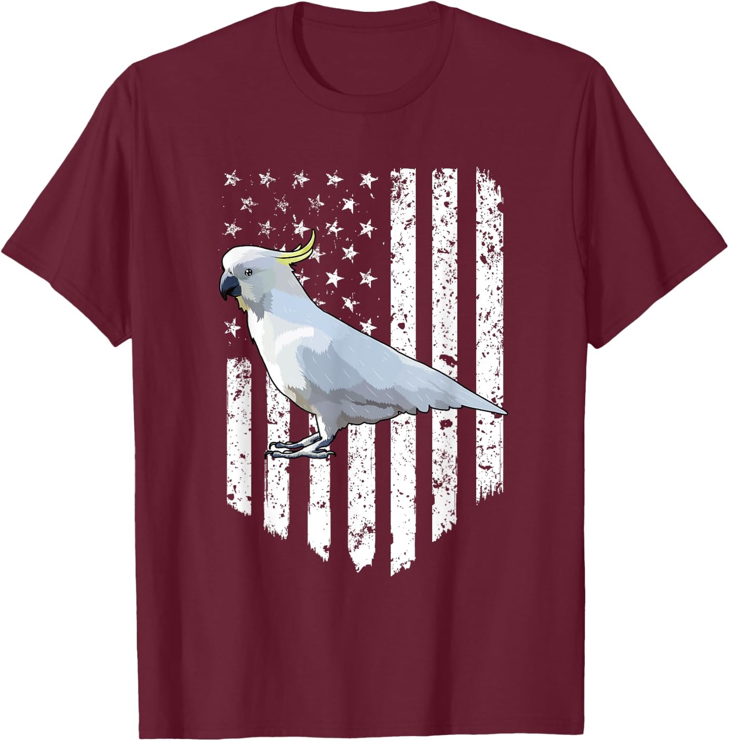White American Flag Cockatoo Bird 4th Of July T-Shirt - T-Shirt | Maroon