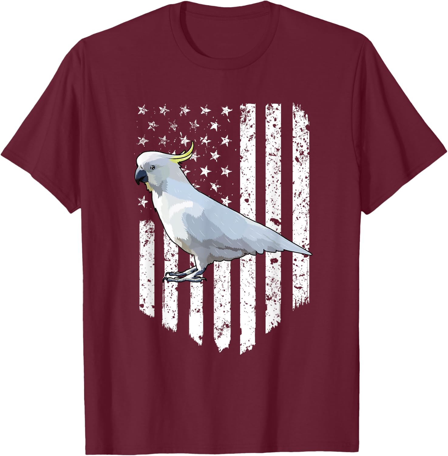 White American Flag Cockatoo Bird 4th Of July T-Shirt - T-Shirt | Maroon