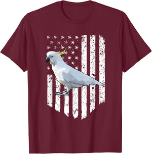 White American Flag Cockatoo Bird 4th Of July T-Shirt - T-Shirt | Maroon
