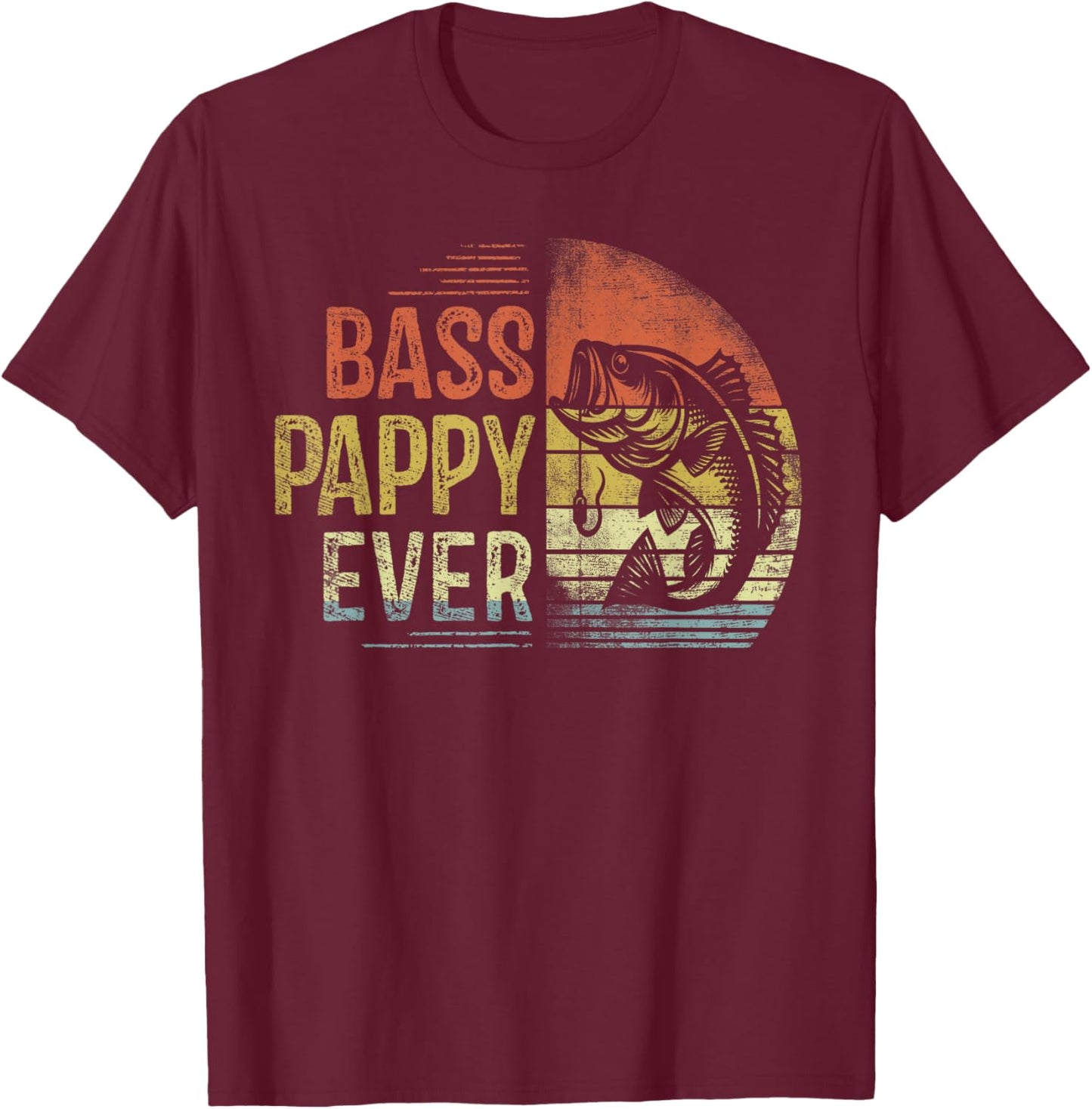Bass Pappy Ever Fishing Gifts Pappy Birthday Vintage , Small, Black T-Shirt - T-Shirt | Maroon