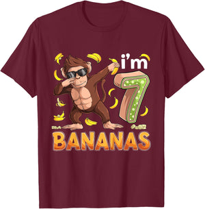 7 Year Old Monkey Birthday Safari Jungle Animal 7th B-day T-Shirt - T-Shirt | Maroon