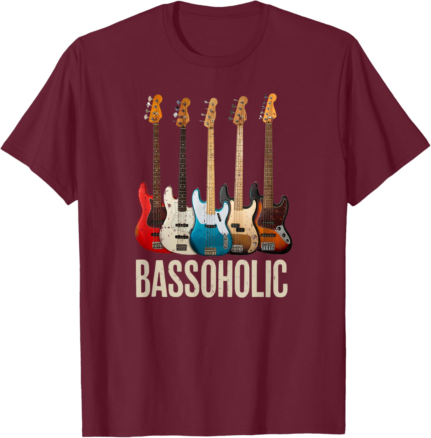 Bassoholic Gift Collector Bass Guitar Player Bassist T-Shirt - T-Shirt | Maroon