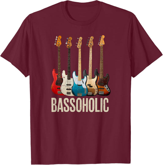 Bassoholic Gift Collector Bass Guitar Player Bassist T-Shirt - T-Shirt | Maroon
