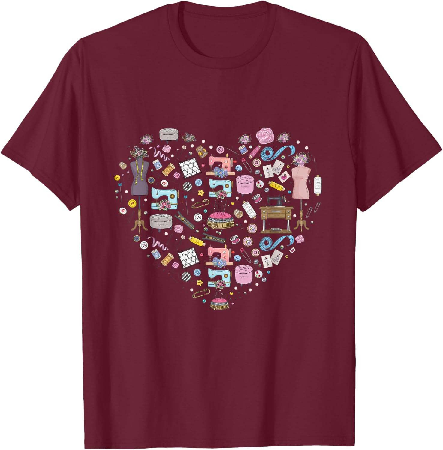 Sewing Quilting Machine Quilters Gift Sewing Lover Heart T-Shirt - T-Shirt | Maroon