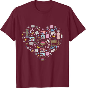 Sewing Quilting Machine Quilters Gift Sewing Lover Heart T-Shirt - T-Shirt | Maroon
