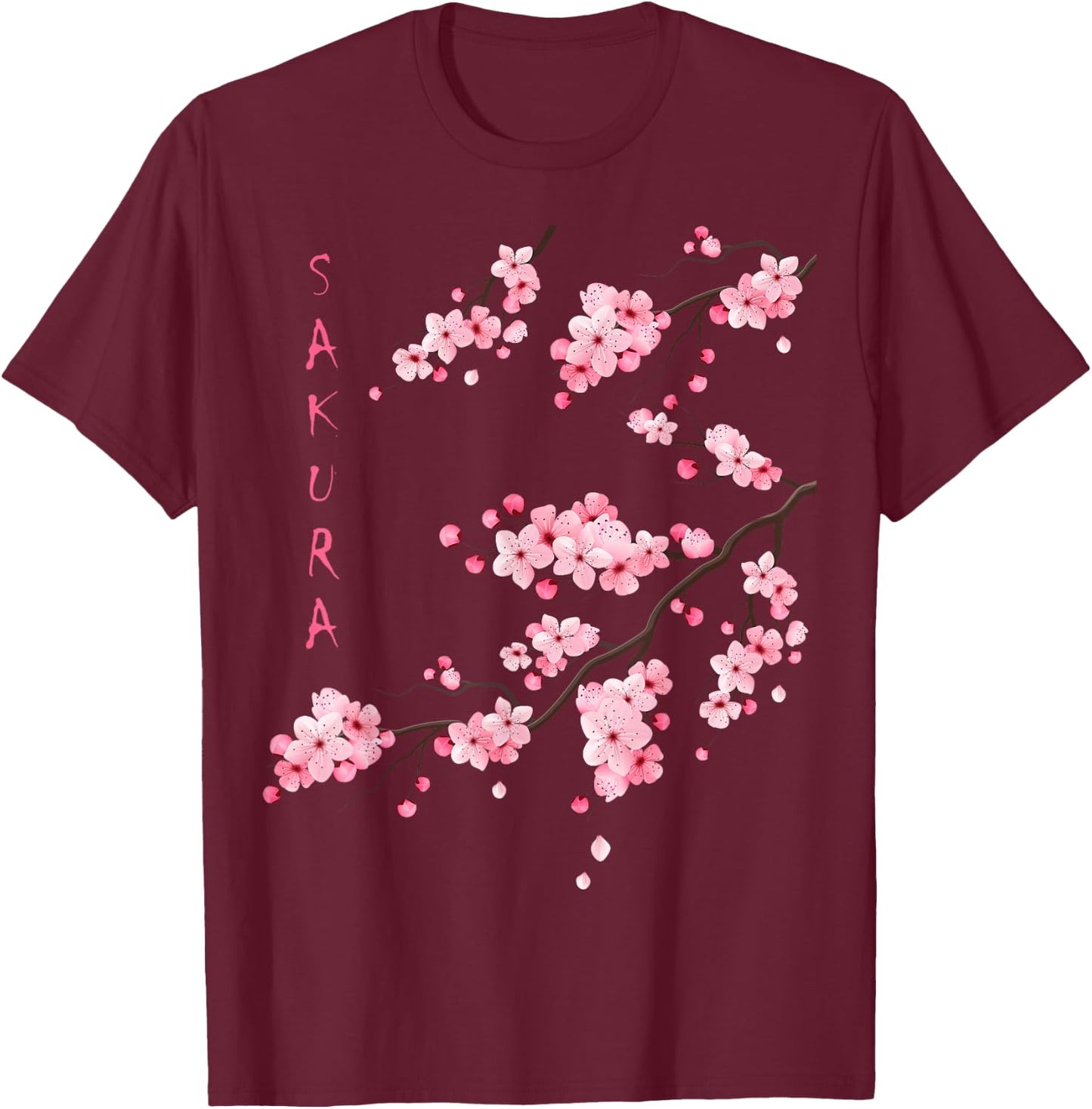 Vintage Sakura Cherry Blossom Japanese Graphical Art T-Shirt - T-Shirt | Maroon