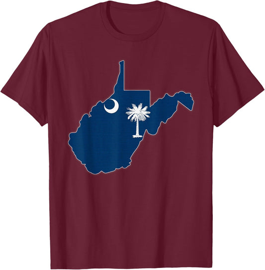 WEST VIRGINIA STATE MAP SOUTH CAROLINA SC Flag Roots Gift T-Shirt - T-Shirt | Maroon
