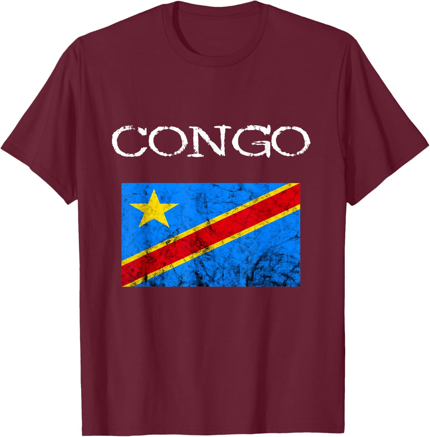 Coole Afrika Kongo Flagge Kongolese Congo Democratic Republic of Congo , Black, Small, -Adults, Short Sleeve, , Casual, Flag T-Shirt - T-Shirt | Maroon