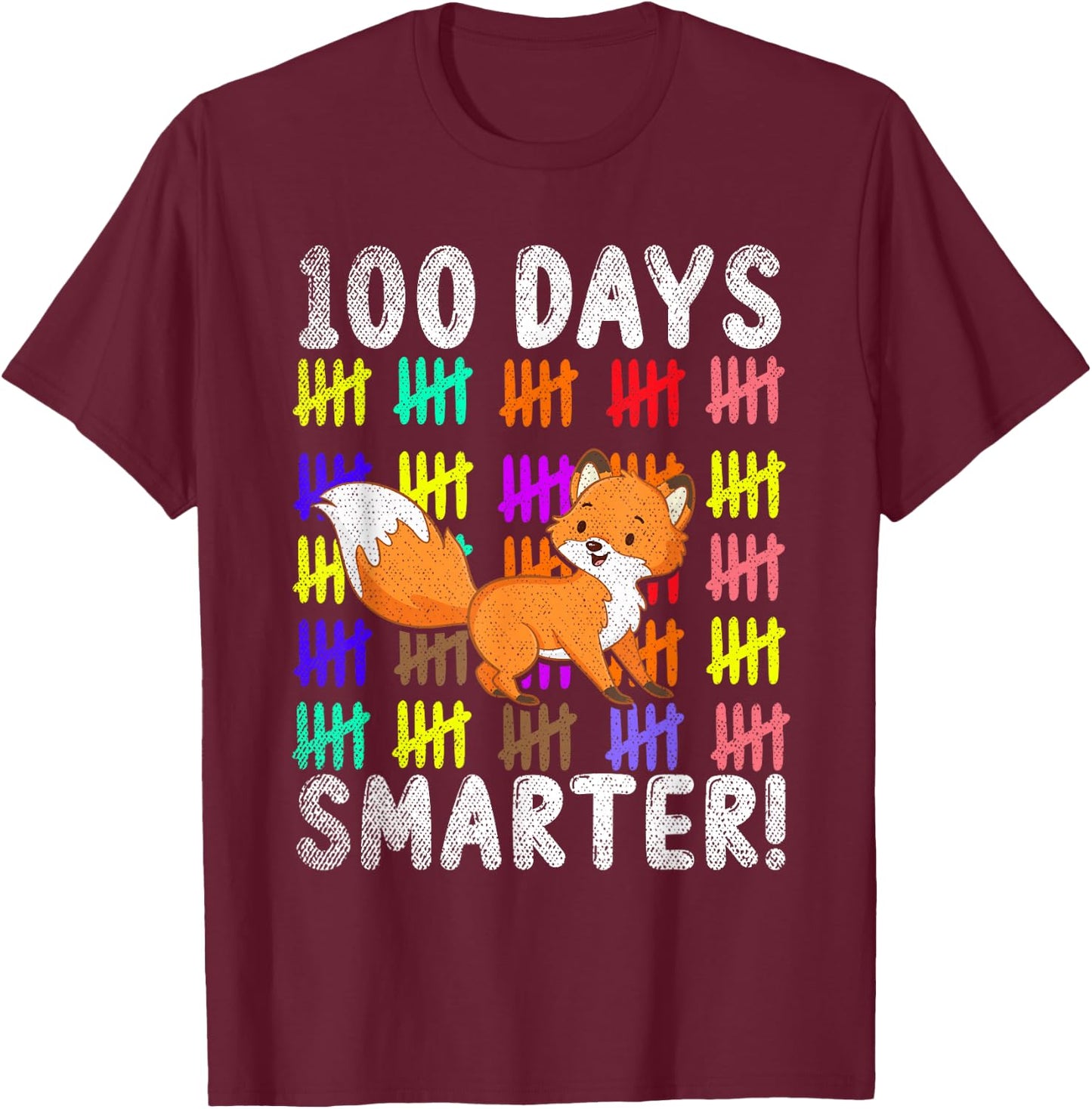 100 Days Smarter Cute Animal Fox 100 Days Of School T-Shirt - T-Shirt | Maroon