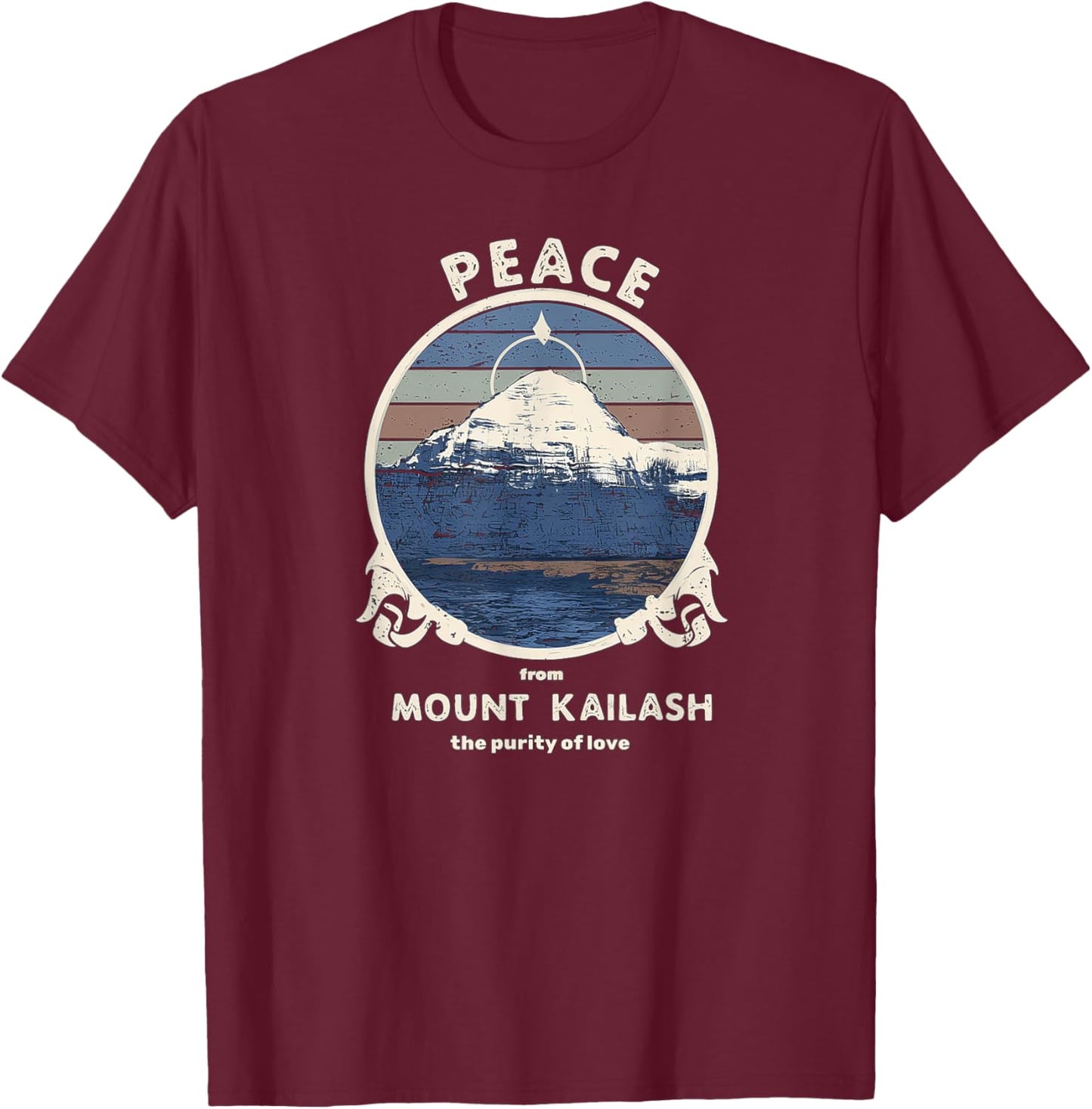 Mount Kailash Peace, Purity of Love Meditation Retro Print T-Shirt - T-Shirt | Maroon