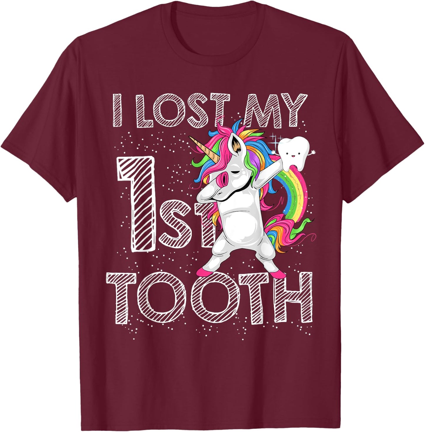 I Lost My First Tooth Baby Tooth Fairy Unicorn Dabbing T-Shirt - T-Shirt | Maroon