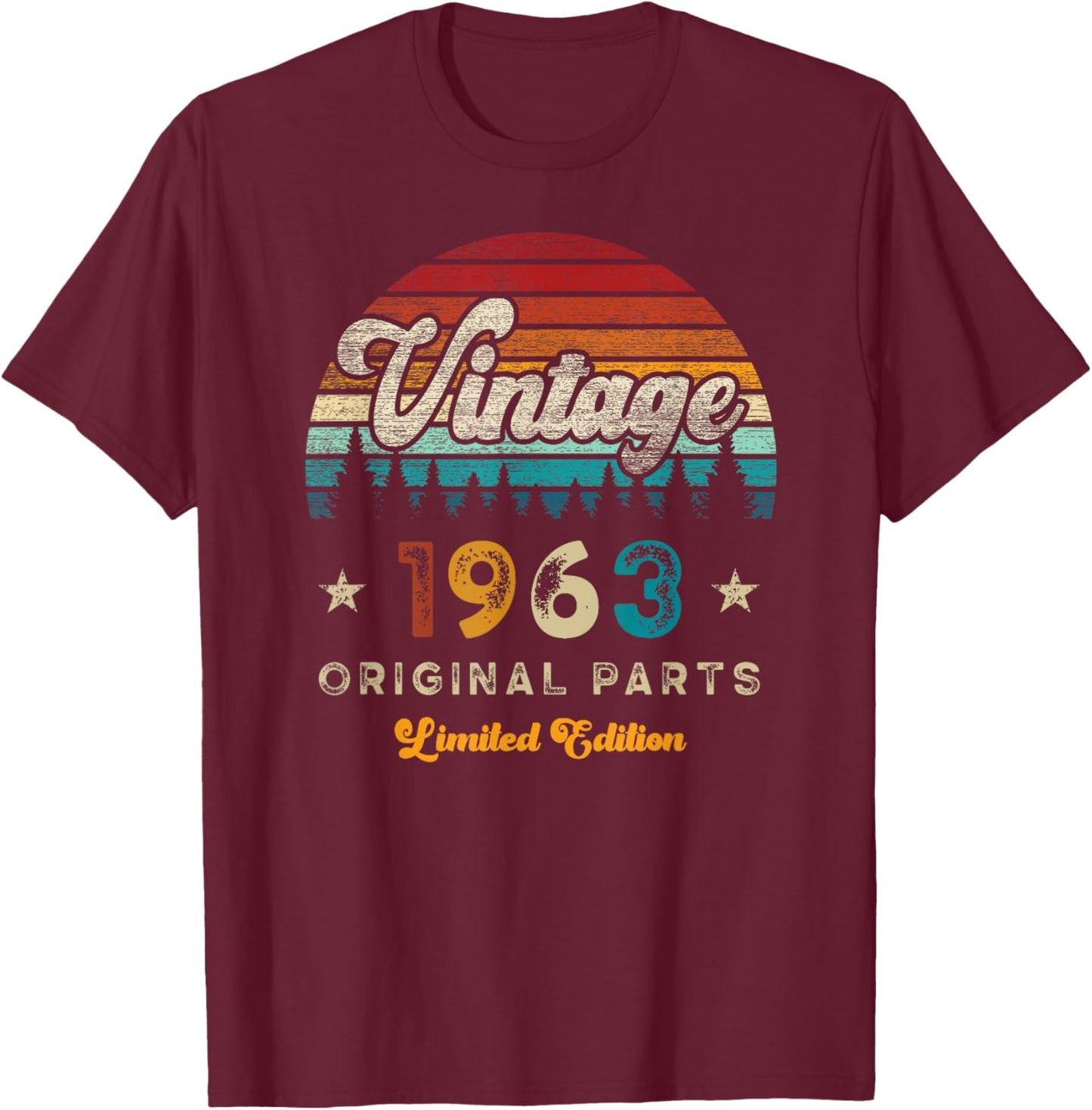 Vintage 1963 Birthday 62 Years Old Limited Edition T-Shirt - T-Shirt | Maroon