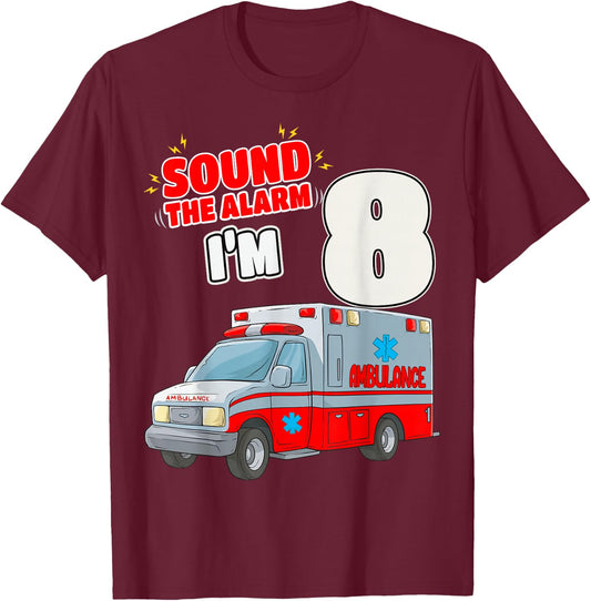 8th Birthday Medical Ambulance EMT 8 Years Old EMS Paramedic T-Shirt - T-Shirt | Maroon