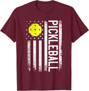 Pickleball Shirt American Flag Funny Pickleball Player Shirt Women Men T-Shirt - T-Shirt | Maroon