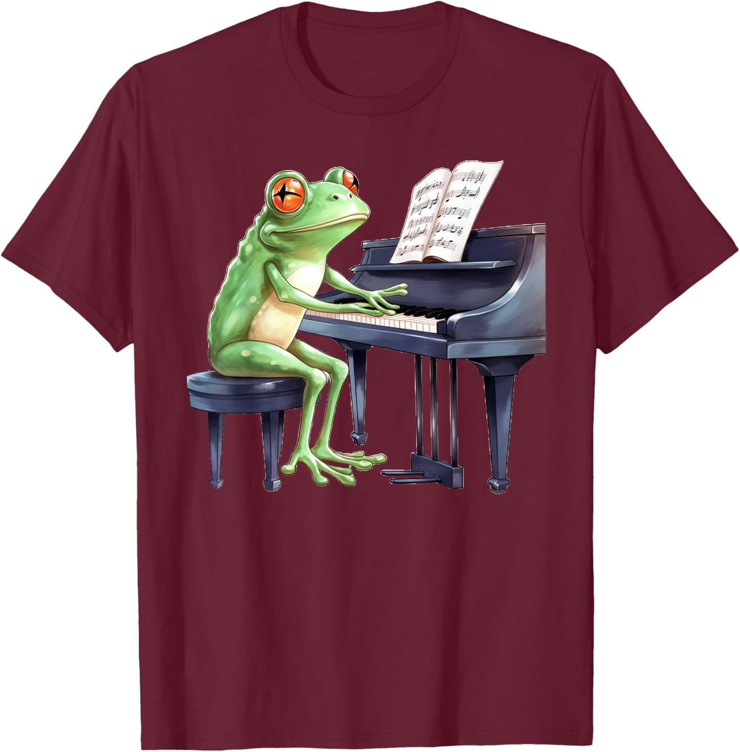Cute Frog Playing Piano Musician Music T-Shirt - T-Shirt | Maroon