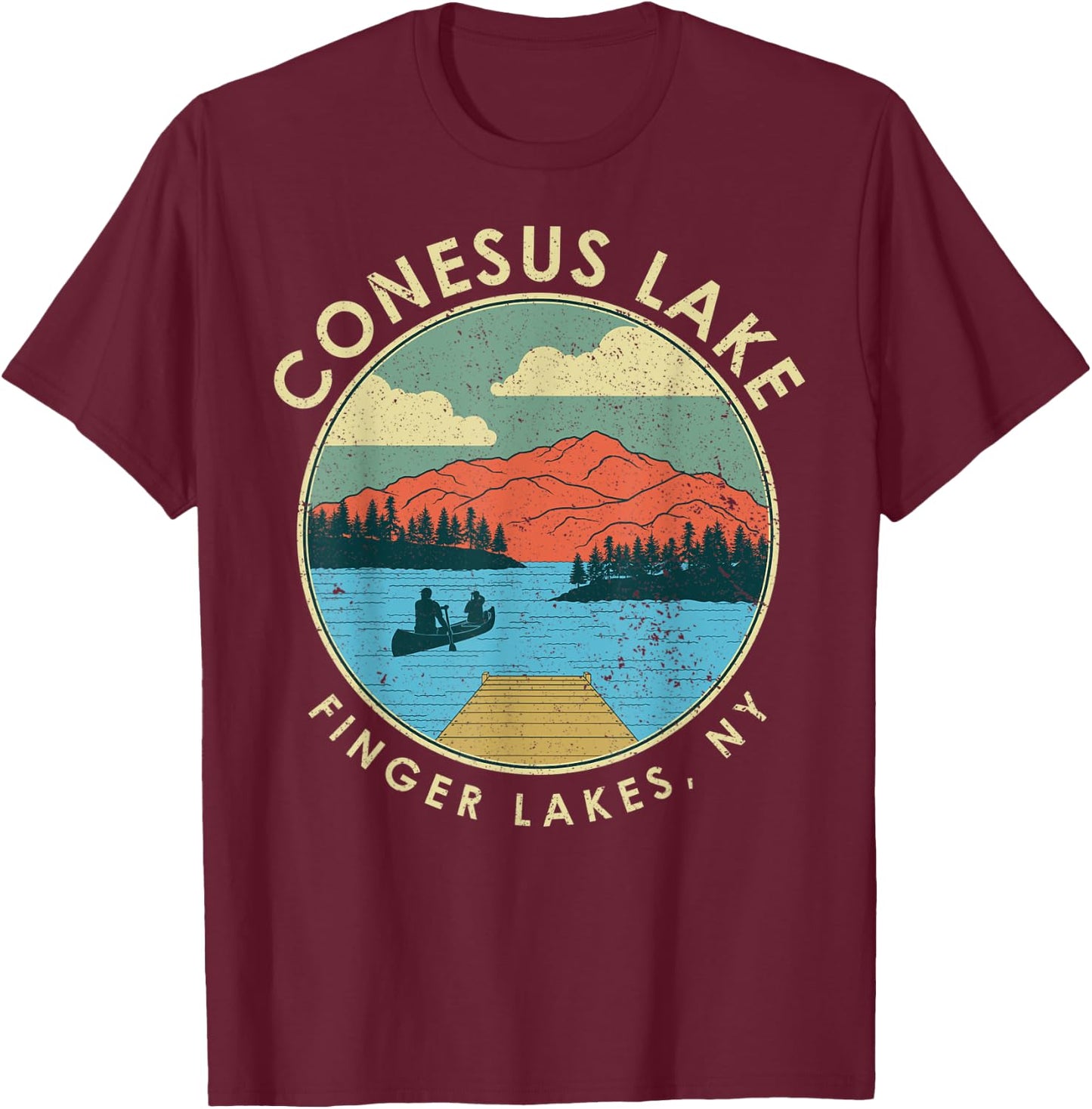 Finger Lakes NY New York Conesus Lake T-Shirt - T-Shirt | Maroon