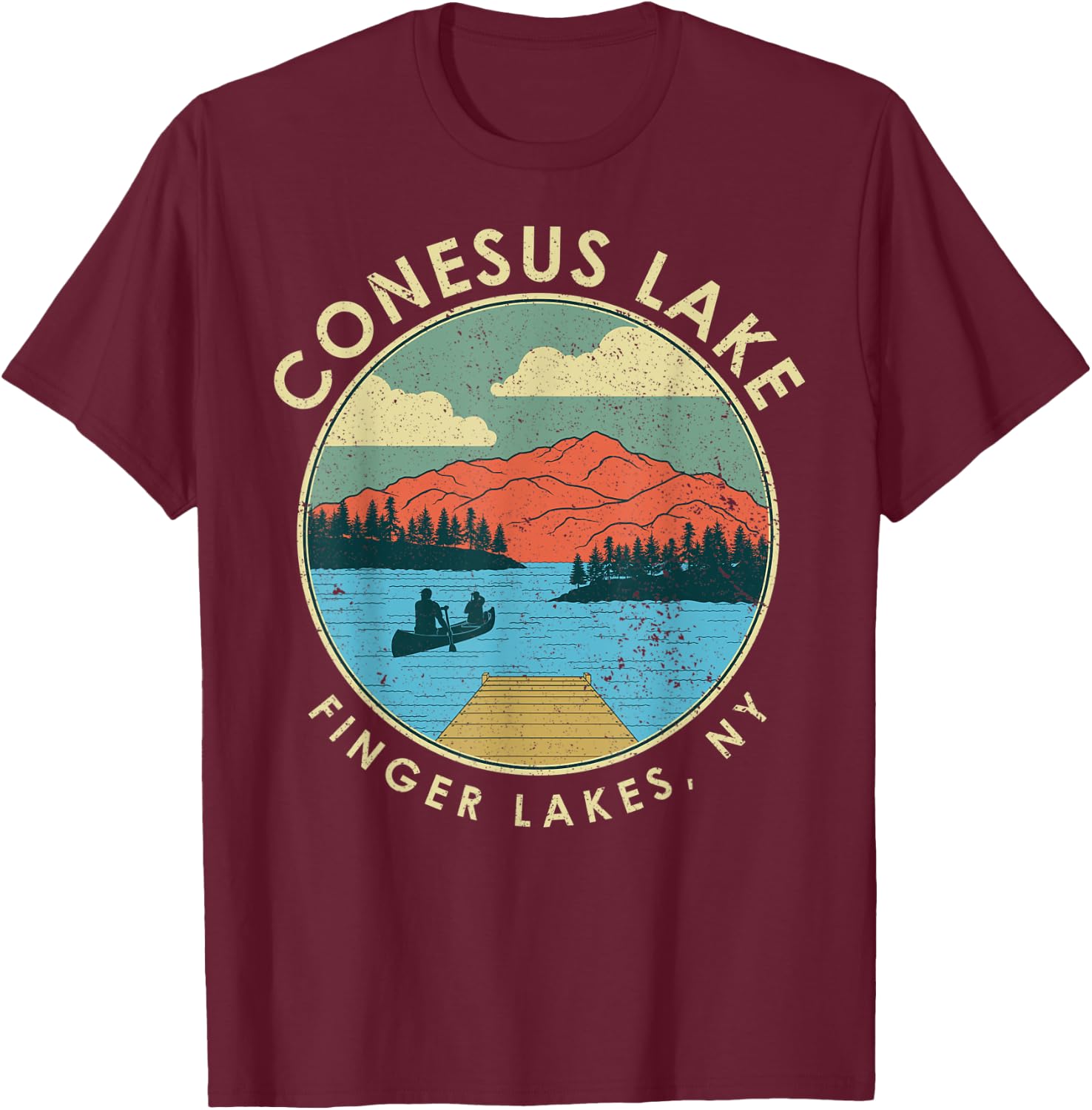 Finger Lakes NY New York Conesus Lake T-Shirt - T-Shirt | Maroon