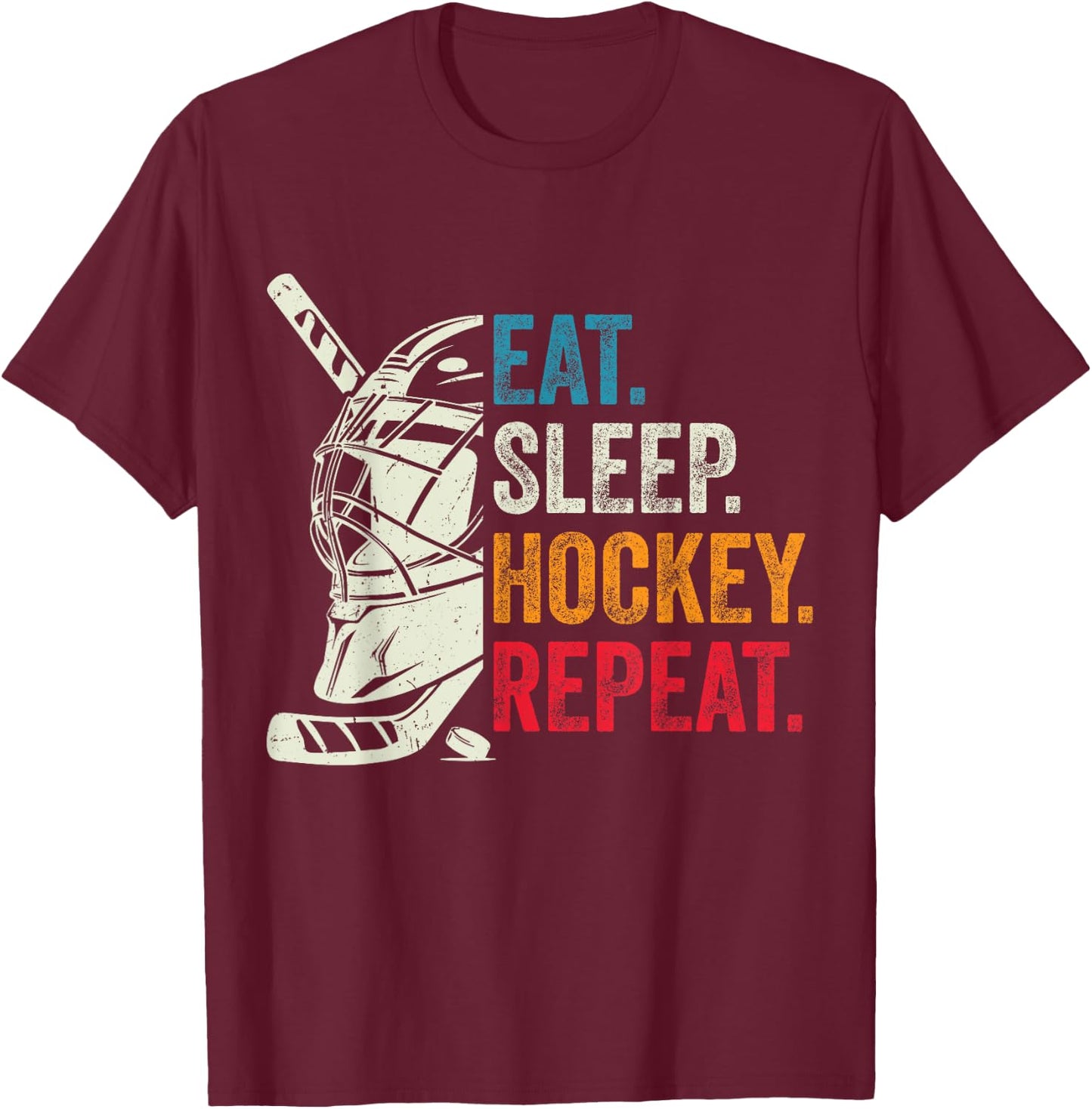 Eat Sleep Hockey Repeat Kids Adult Ice Hockey Goalie Vintage T-Shirt - T-Shirt | Maroon