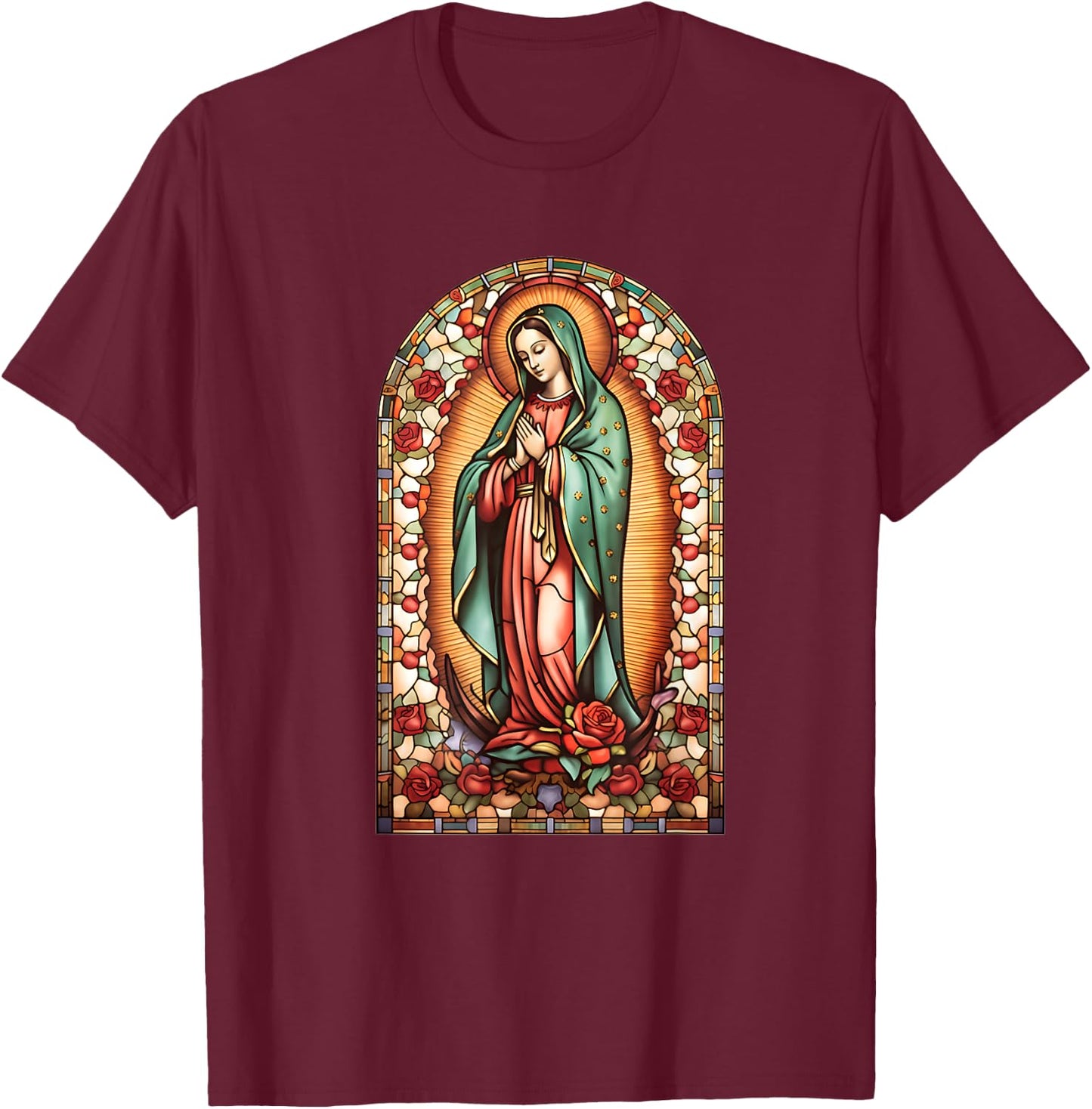 Catholic Saint Lady Of Guadalupe Graphic Women Virgin Mary T-Shirt - T-Shirt | Maroon