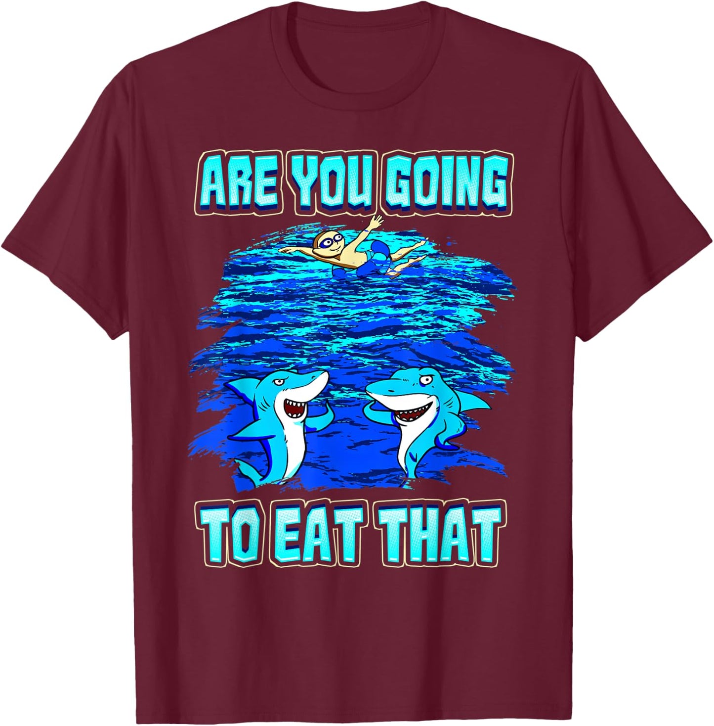 Shark Humor Ocean Swimmers Beware Funny Shark T-Shirt - T-Shirt | Maroon