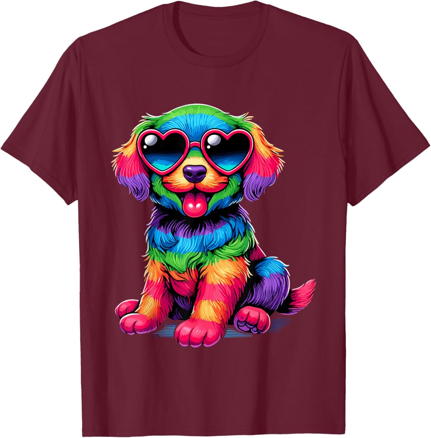 Dog Wearing Glasses Heart Puppy Love Dog T-Shirt - T-Shirt | Maroon