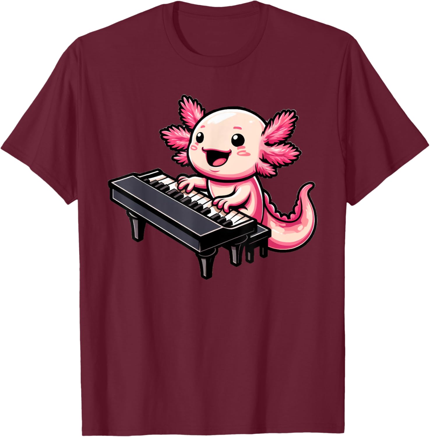 Axolotl Playing Piano Axolotls Musician Music T-Shirt - T-Shirt | Maroon