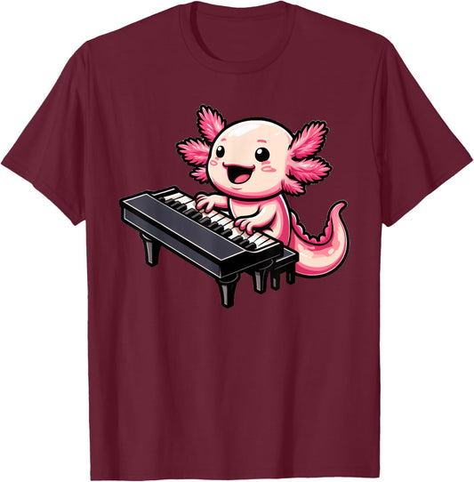 Axolotl Playing Piano Axolotls Musician Music T-Shirt - T-Shirt | Maroon