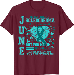June is National Scleroderma Awareness Month Teal Ribbon T-Shirt - T-Shirt | Maroon